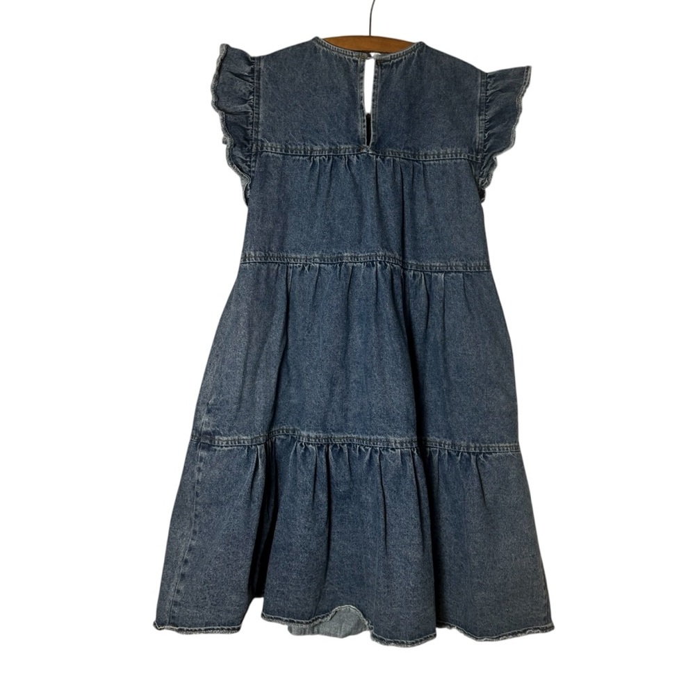 Altar'd State Blue Ruffle Sleeve Keyhole Medium Dark Wash Jean Denim Dress Small - Picture 3 of 10